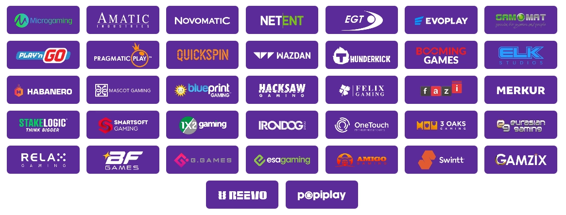 SlotRoyals game providers including Microgaming, Amatic, Novomatic, NetEnt, Play'n GO and Pragmatic Play