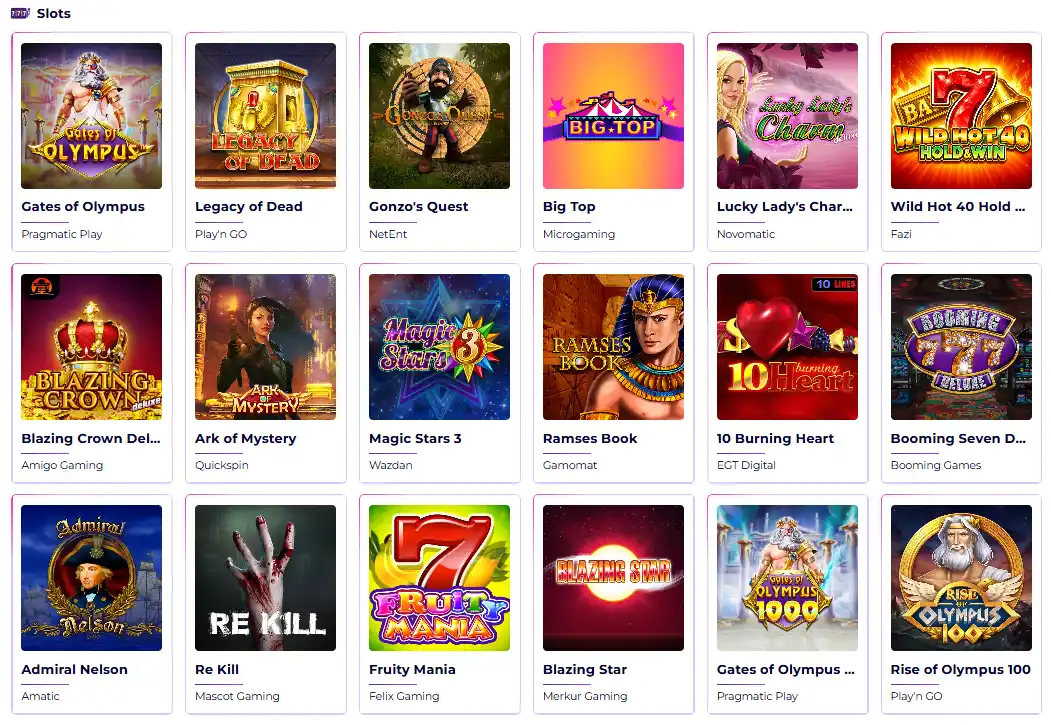 SlotRoyals slots lobby showing games from Pragmatic Play, Play'n GO, NetEnt and other providers