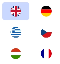 SlotRoyals language selection with English, German, Greek, Czech, Hungarian and French